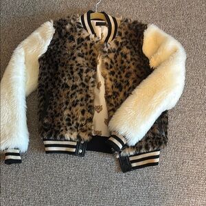 MOTHER Leopard Print Snap Jacket with White Sleeves
